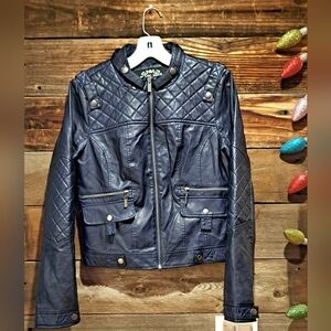 Blanc Noir Faux Vegan Leather Moto Jacket